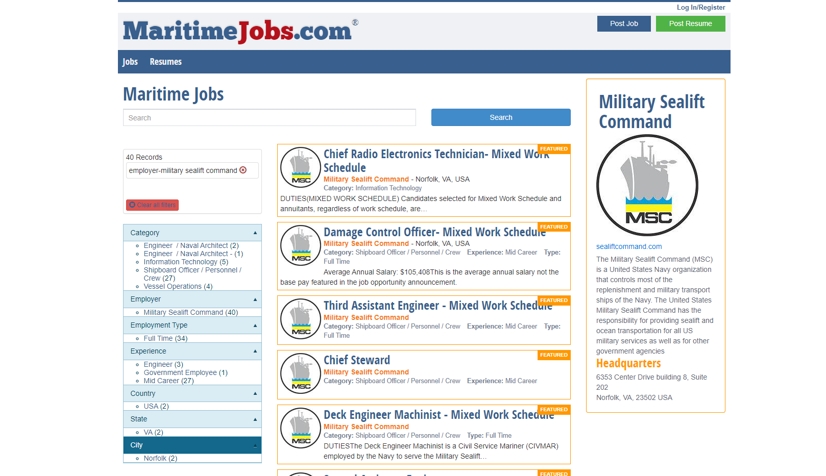 MaritimeJobs.com screenshot